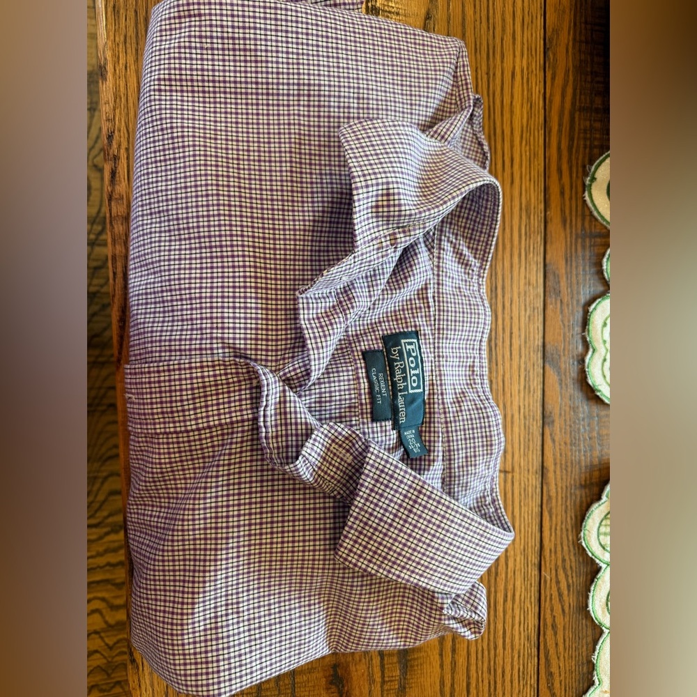 Polo by Ralph Lauren Men's Purple and White Micro-Check Shirt BIG